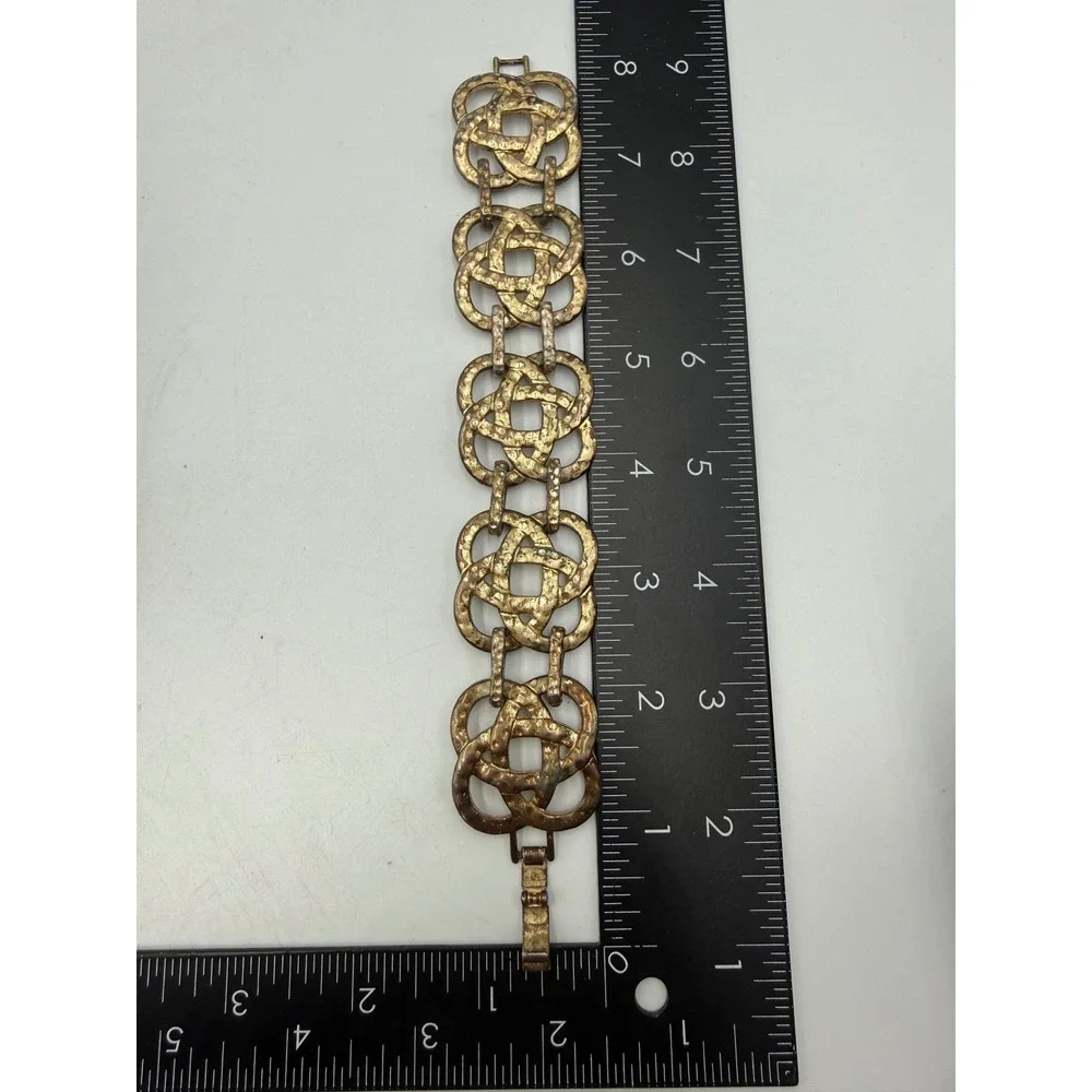 Lia Sophia Vintage Hammered Gold Tone Celtic Knot Link Statement Bracelet 8 Inch